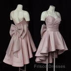 High Low Style Sweetheart Bow Back Satin homecoming Dress