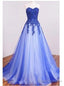 Royal Blue Strapless Lace Tulle Ball Gown Prom Dress