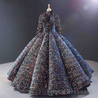 Glitter High Neck Open Back Lace Up Ball Gown Formal Prom Dress