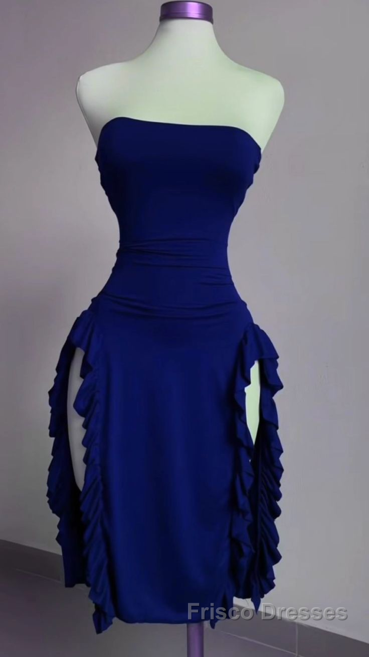 Strapless Midi Length Ruffle Formal Prom Dresses Sexy Evening Dresses Secondary image