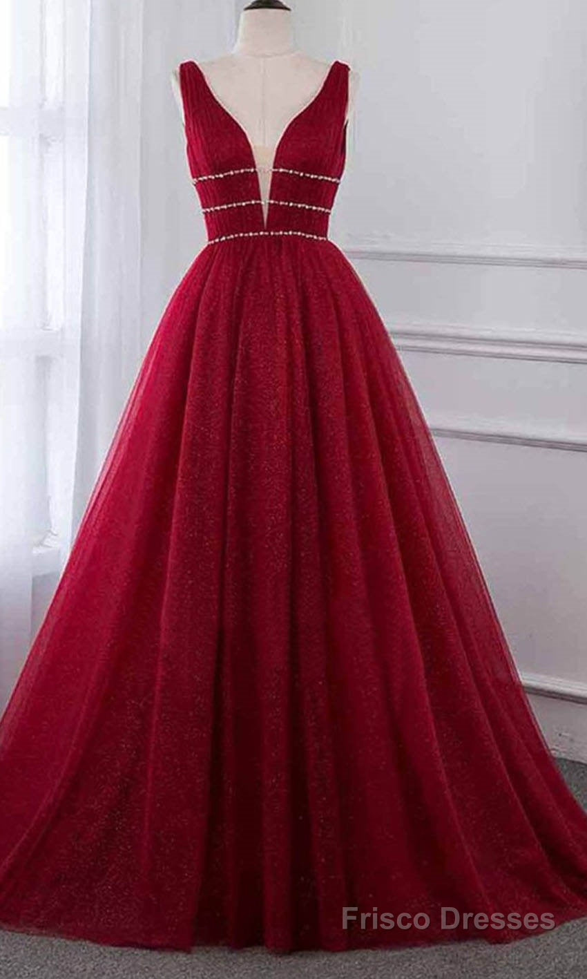 Stylish Deep Alluring V-neck Sleeveless Tulle Sexy A-line Rhinestones Prom Dress Main image