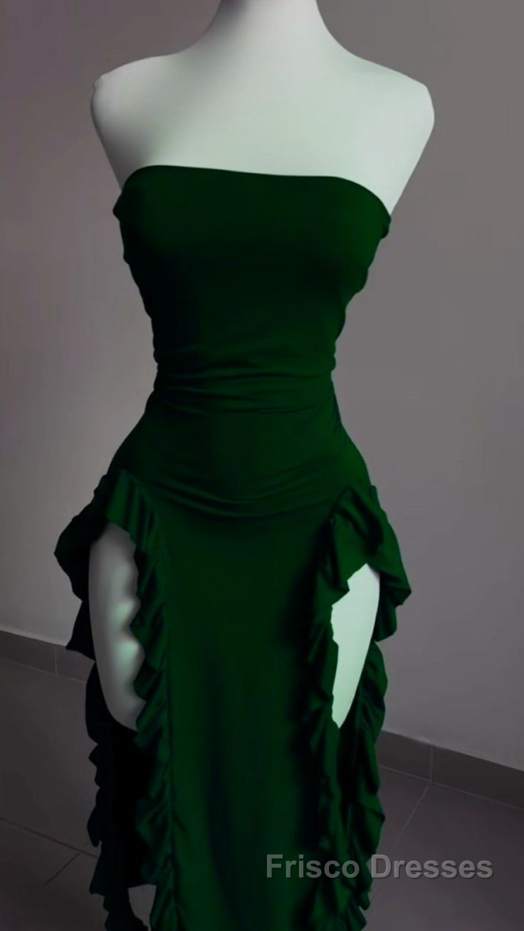 Strapless Midi Length Ruffle Formal Prom Dresses Sexy Evening Dresses