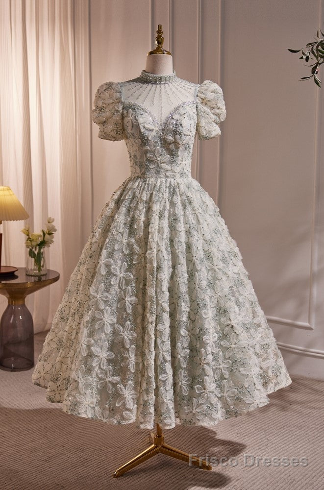 Gorgeous Short Sleeves Prom Dress with Beads and Floral Appliques Secondary image