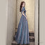 Short-Sleeve Glitter A-Line Evening Gown