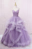 Purple Tulle Long Prom Dress, A-Line Spaghetti Strap Evening Gown