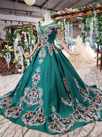 Luxury Green Round Neck Short Sleeves Formal Prom Dress with Beading