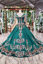 Luxury Green Round Neck Short Sleeves Formal Prom Dress with Beading