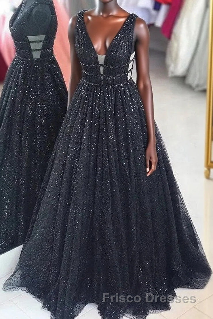 Black Sparkly V-neck For Mal Formal Prom Dress Pretty Princess Dress For Teens Main image