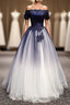 Modest Royal Blue Long Flowy Evening Formal Prom Dress With Lace Appliques