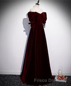 Modest Charming Burgundy Long Formal Prom Dress Vintage Evening Dress With Bowknot