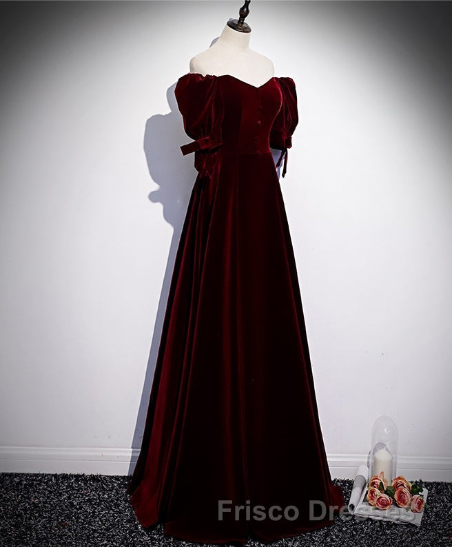 Modest Charming Burgundy Long Formal Prom Dress Vintage Evening Dress With Bowknot