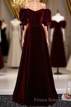 Modest Charming Burgundy Long Formal Prom Dress Vintage Evening Dress With Bowknot