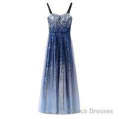 Chic Gorgeous Long A-line Ombre Sequin Floor Party Prom Dresses