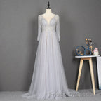 Amazing Long Gray Beading Formal Prom Dress Modest Evening Gowns
