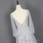 Amazing Long Gray Beading Formal Prom Dress Modest Evening Gowns