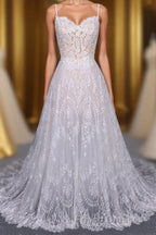 Charming Spaghetti Straps Long A-line Wedding Dress Beach Wedding Dress