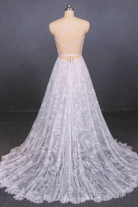 Charming Spaghetti Straps Long A-line Wedding Dress Beach Wedding Dress Secondary image