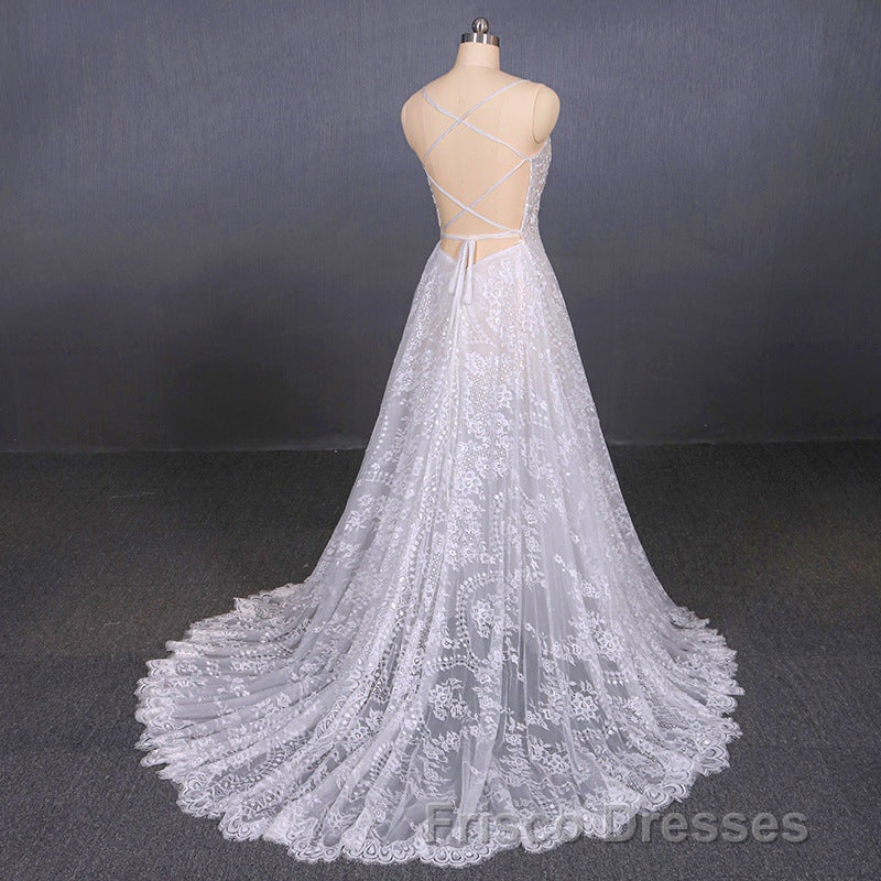 Charming Spaghetti Straps Long A-line Wedding Dress Beach Wedding Dress