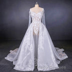 Long Sleeves Simple Elegant Wedding Dress Lace Wedding Gowns