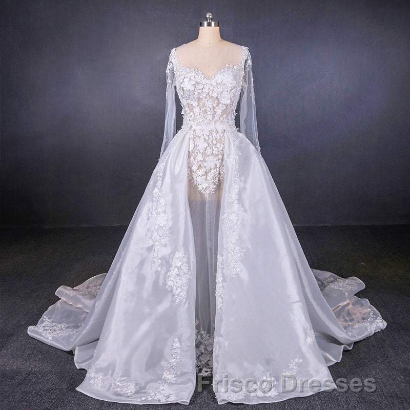 Long Sleeves Simple Elegant Wedding Dress Lace Wedding Gowns