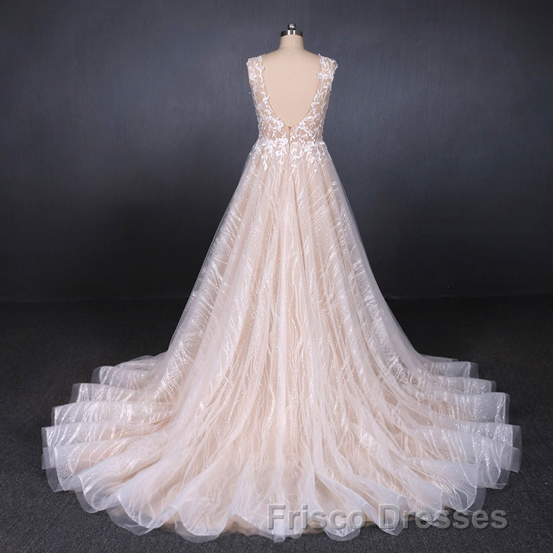 Gorgeous Long Backless Wedding Dress Ivory Lace Wedding Gowns