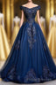 Off The Shoulder Lace Up Floor Length Princess Formal Prom Dress With Lace Appliques