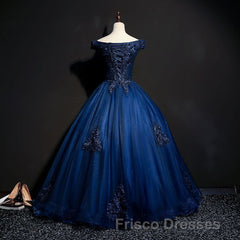 Off The Shoulder Lace Up Floor Length Princess Formal Prom Dress With Lace Appliques