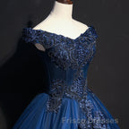Off The Shoulder Lace Up Floor Length Princess Formal Prom Dress With Lace Appliques