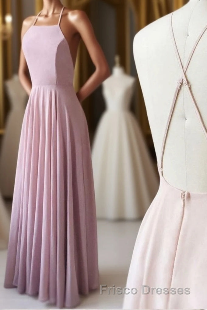 Cute Spaghetti Straps Sleeves Simple Long Formal Prom Dress For Girls