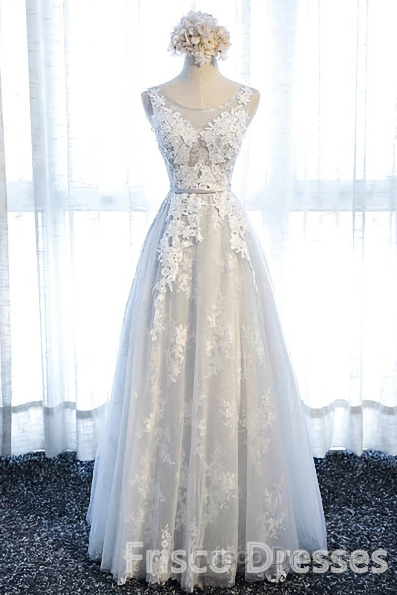 Ivory And Light Blue Long A-line Lace Up Cute Formal Prom Dress Party Dress