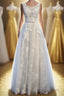Ivory And Light Blue Long A-line Lace Up Cute Formal Prom Dress Party Dress