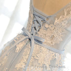 Ivory And Light Blue Long A-line Lace Up Cute Formal Prom Dress Party Dress