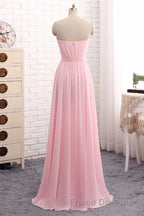Elegant Strapless A-line Pink Chiffon Long Formal Prom Dress Girly Dress