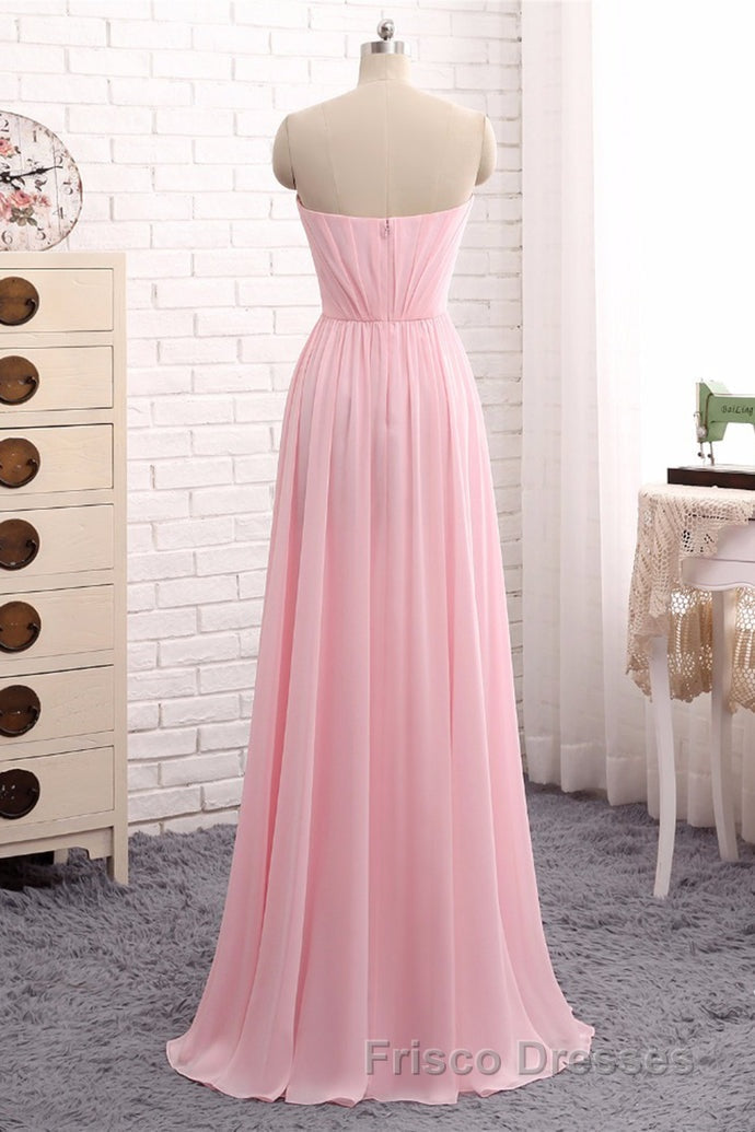 Elegant Strapless A-line Pink Chiffon Long Formal Prom Dress Girly Dress