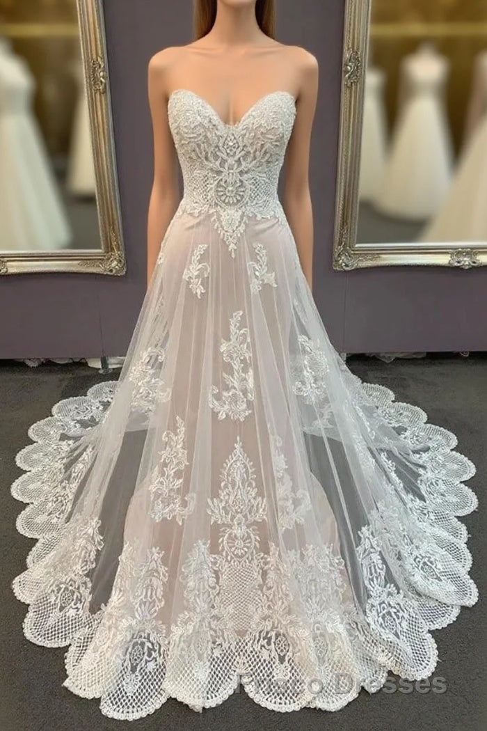 Modest Sweetheart Lace Long Wedding Dress Beach Wedding Dress