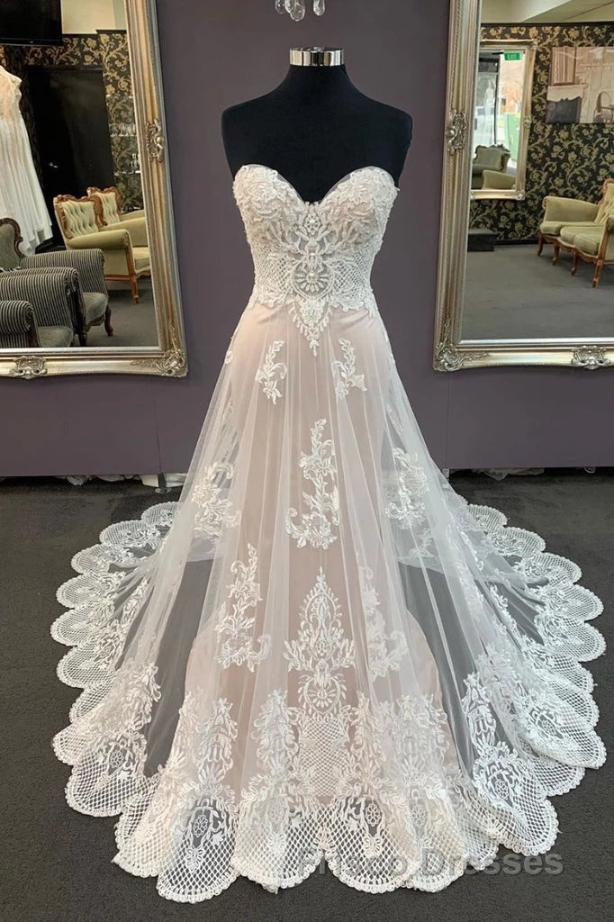 Modest Sweetheart Lace Long Wedding Dress Beach Wedding Dress
