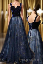 Elegant Long Lace Up Velvet Tulle Formal Prom Dress Modest Party Gowns