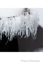 Black Velvet Mermaid Formal Prom Dress with Feather, Off the Shoulder Long Evening Gown