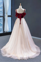 UniqueDresss Vintage Red Straps Tulle Formal Prom Dress, Elegant Applique Formal Prom Dress