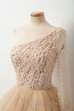 Unique Multi Color Layered One Shoulder Long Sleeves Formal Prom Dress Formal Prom Gown