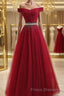 Off Shoulders Red Tulle Floor Length Formal Prom Dress