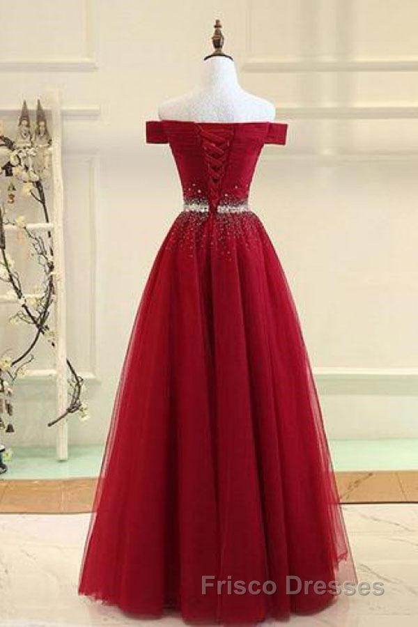 Off Shoulders Red Tulle Floor Length Formal Prom Dress Secondary image