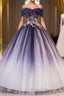Ombre Ball Gown Formal Prom Dress Quinceanera Dress with Delicate Gold Appliques