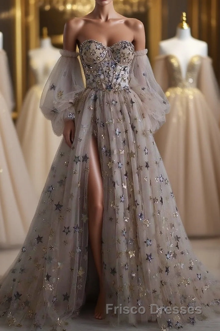 Beautiful Sequin Shiny Sweetheart Long A-line Aesthetic Formal Prom Dress