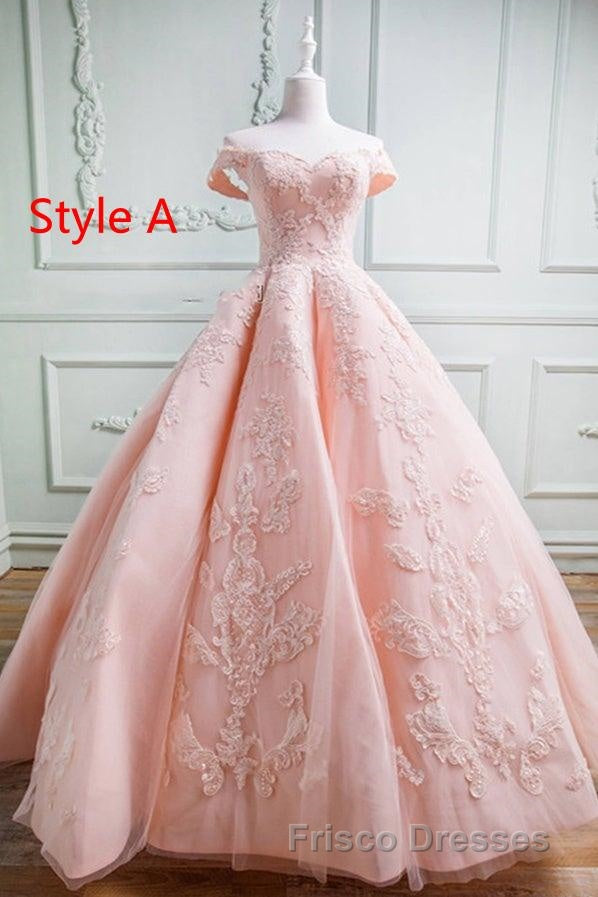 Gorgeous Pink Off The Shoulder Ball Gown Formal Prom Dress With Appliques
