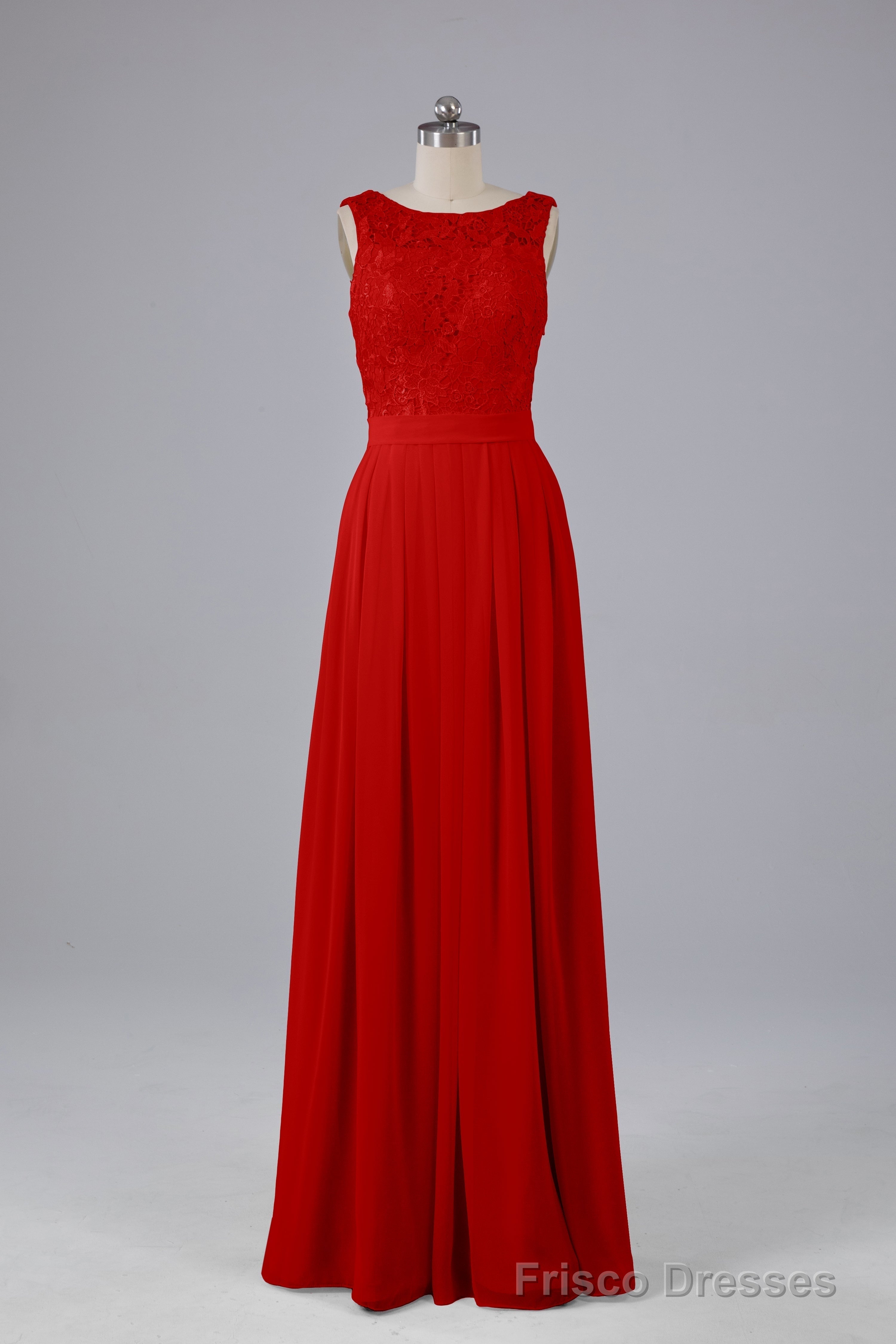 A-line Lace Top Floor Length Chiffon Bridesmaid Dresses