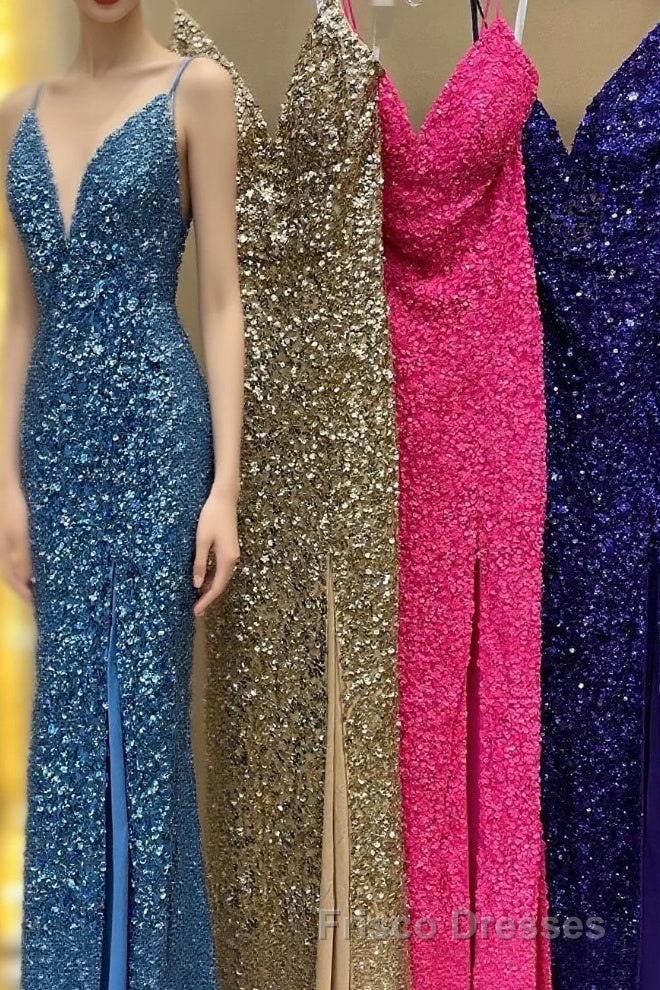 Mermaid Purple Sequin Long Formal Prom Dress with Slit