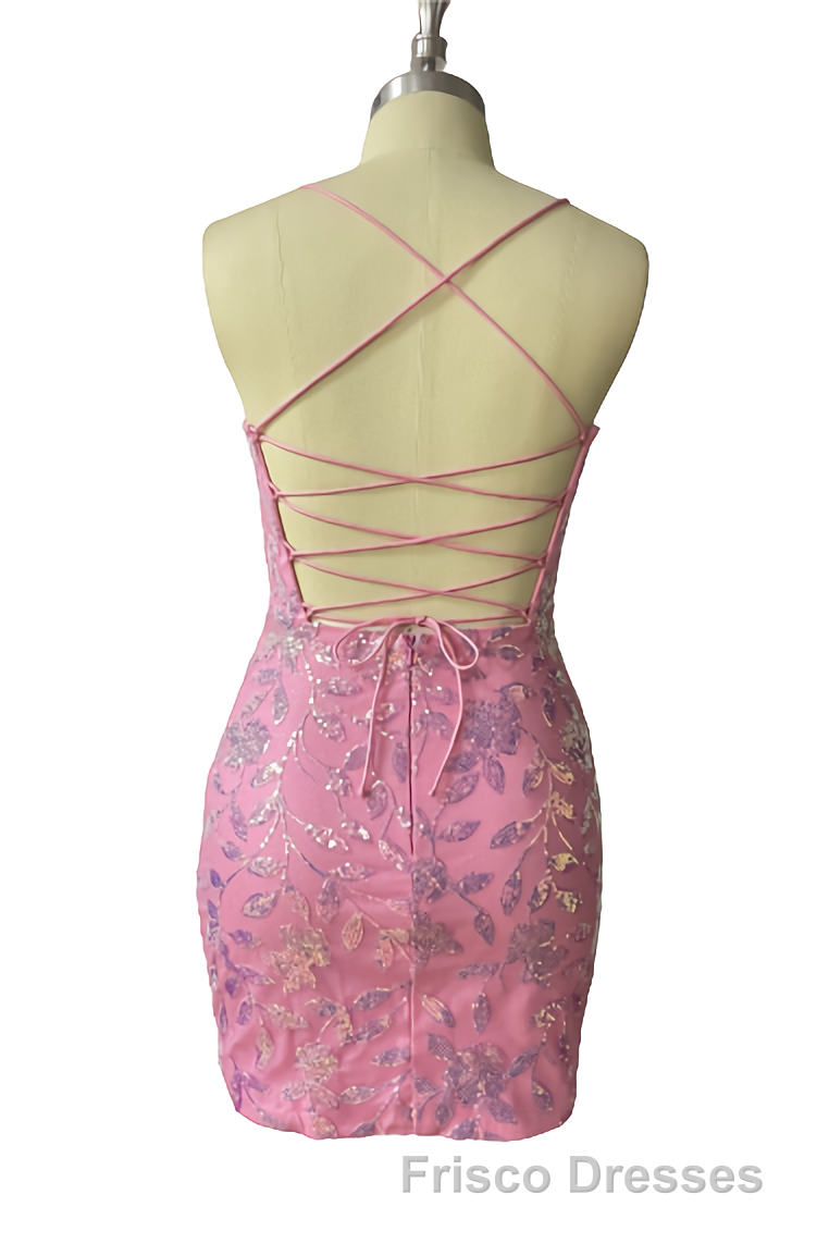 Cute Bodycon V Neck Blue Lace Homecoming Dress