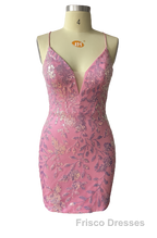 Cute Bodycon V Neck Blue Lace Homecoming Dress