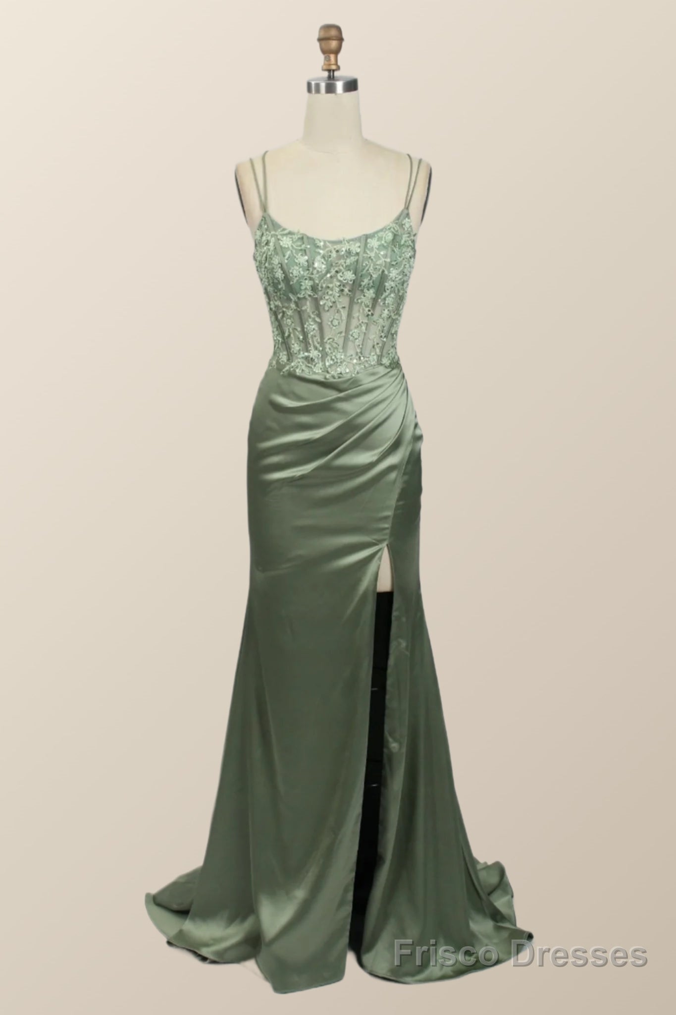 Sage Green Lace Appliques Mermaid Long Formal Dress Main image